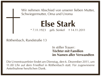 Traueranzeige von Else Stark von Pegnitz-Zeitung